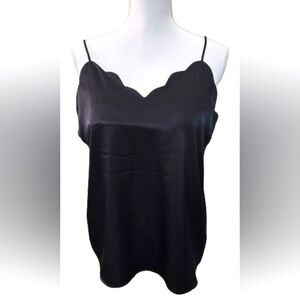 Black Satin Scallop-Edge Camisole Top. Sz XL